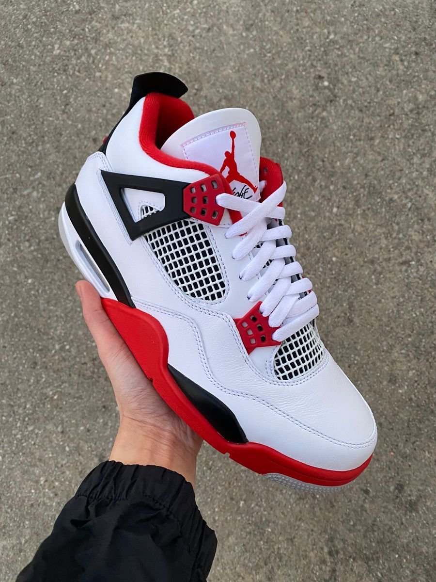 Nike Air Jordan 4 White Red Fire Red Classic Basketball Shoes