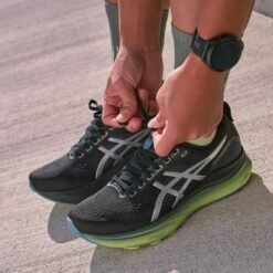 ASICS Black Running Shoes with Silver Stripes & Lime Green Sole