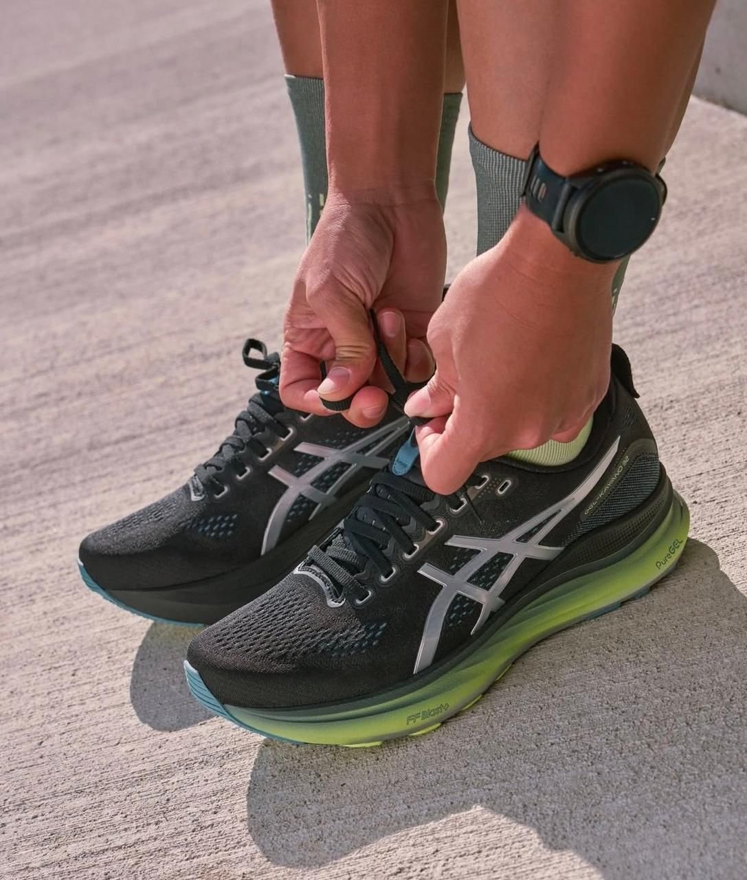 ASICS Black Running Shoes with Silver Stripes & Lime Green Sole