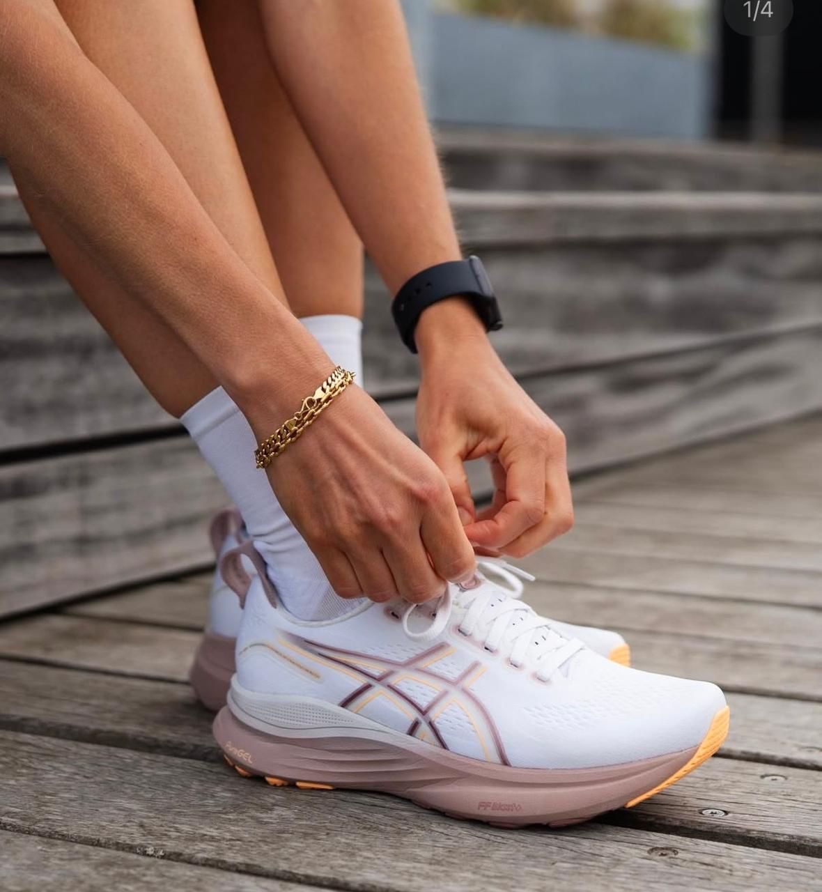 ASICS White Running Shoes with Soft Peach Accents & Beige Sole