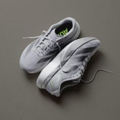 Adidas Adizero EVO Performance Runner in Triple Grey with Neon Green Laces