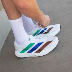 Adidas Adizero EVO SL Running Shoes – White with Blue & Green Stripes