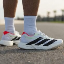 Adidas Adizero EVO White Running Shoes with Black & Pink Accents