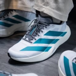 Adidas Adizero EVO White with Aqua Blue Stripes – Lightweight Racer