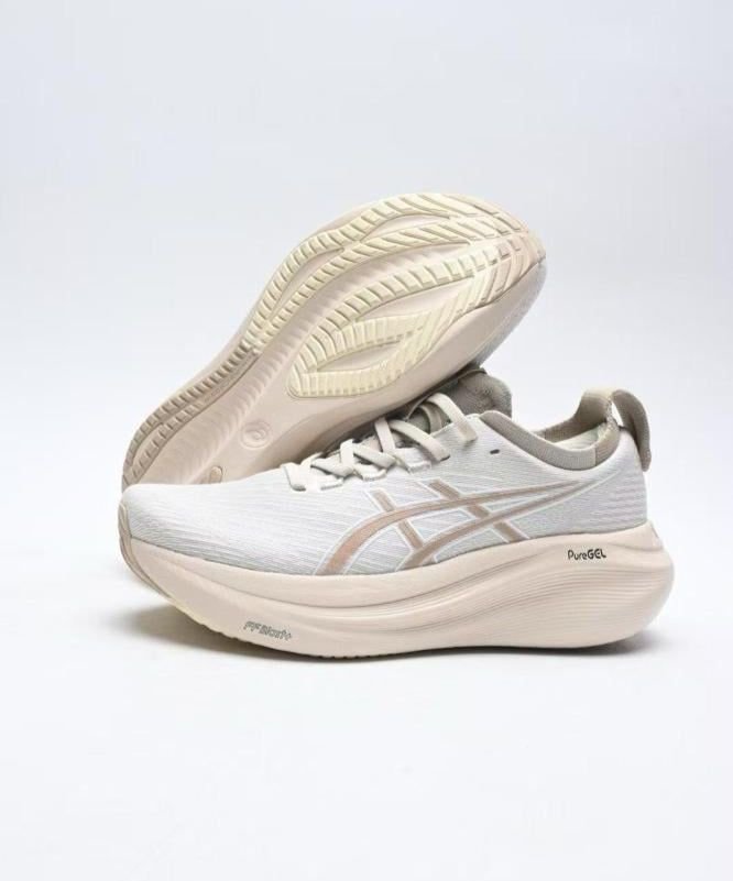 Asics Gel Nimbus 27 Running Shoes – Beige & White
