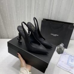 Black Smooth Leather Slingback Elegant Pointed Heels – Saint Laurent