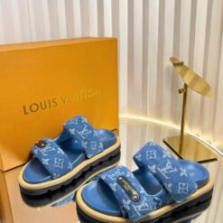Blue Monogram Denim Double Strap Comfort Slides – Louis Vuitton