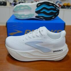 Brooks White & Light Grey Running Shoes – Cushioned Performance Athletic Sneakers