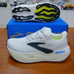 Brooks White & Navy Running Shoes with Neon Accent – Premium Athletic Sneakers