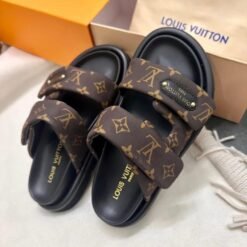 Brown Monogram Leather Double Strap Luxury Slides – Louis Vuitton