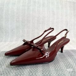 Burgundy Patent Leather Pointed Slingback Elegant Heels – Miu Miu