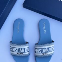 Christian Dior Men’s Blue Logo Strap Printed Slippers – Luxury Designer Summer Slides