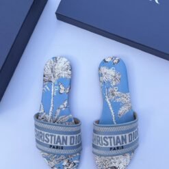 Christian Dior Men’s Blue Printed Logo Slippers – Designer Summer Open Slides