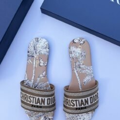 Christian Dior Men’s Brown Printed Logo Slippers – Luxury Designer Casual Slides