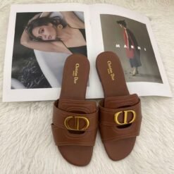 Christian Dior Slide Sandals Brown with Gold CD Buckle – Dior
