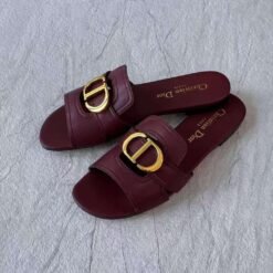 Christian Dior Slide Sandals Maroon with Gold CD Buckle – Dior