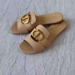 Christian Dior Slide Sandals Nude with Gold CD Buckle – Dior