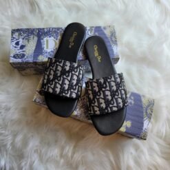 Dior Black Monogram Slides with Embroidered Logo Strap