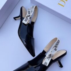 Dior Black Patent Leather Pointed Toe Sling back Heels