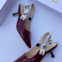 Dior Burgundy Patent Leather Pointed Toe Slingback Heels
