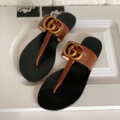Gucci Black Brown Slides with GG Logo