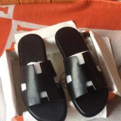 HERMES Black Slide Sandals with White Detail (with Box)