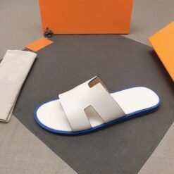 HERMES White Slide Sandals with Blue Sole (with Box)