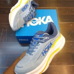 HOKA Bondi 9 Master Quality Running Shoe Grey with Yellow Accents