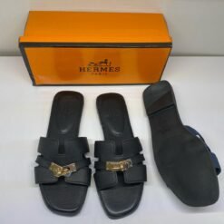 Hermès Black Slides with Iconic H Buckle – Timeless Luxury Footwear