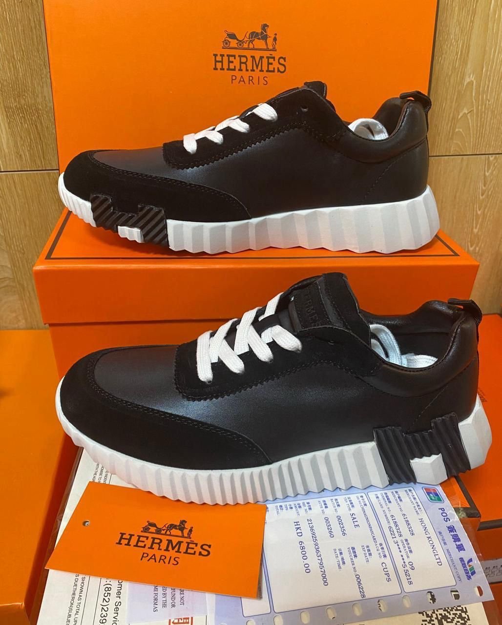 Hermes Black Sneakers with White Sole
