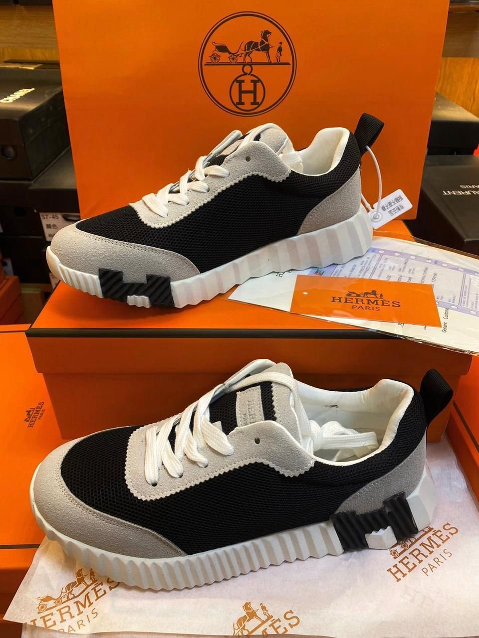 Hermes Black & White Sneakers with Grey Accents