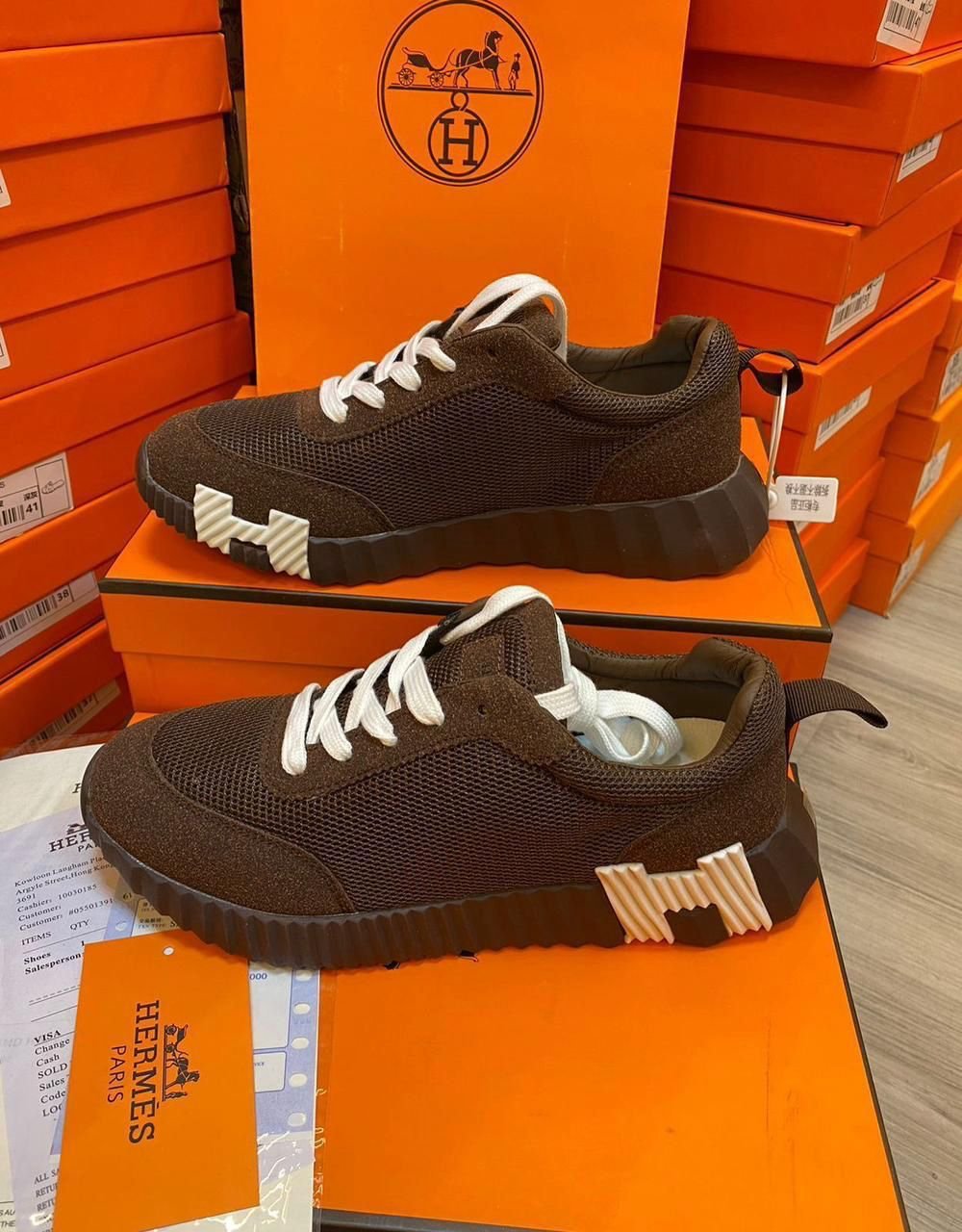 Hermes Brown Sneakers with White Sole