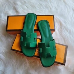Hermes Green Oran H Cutout Slides