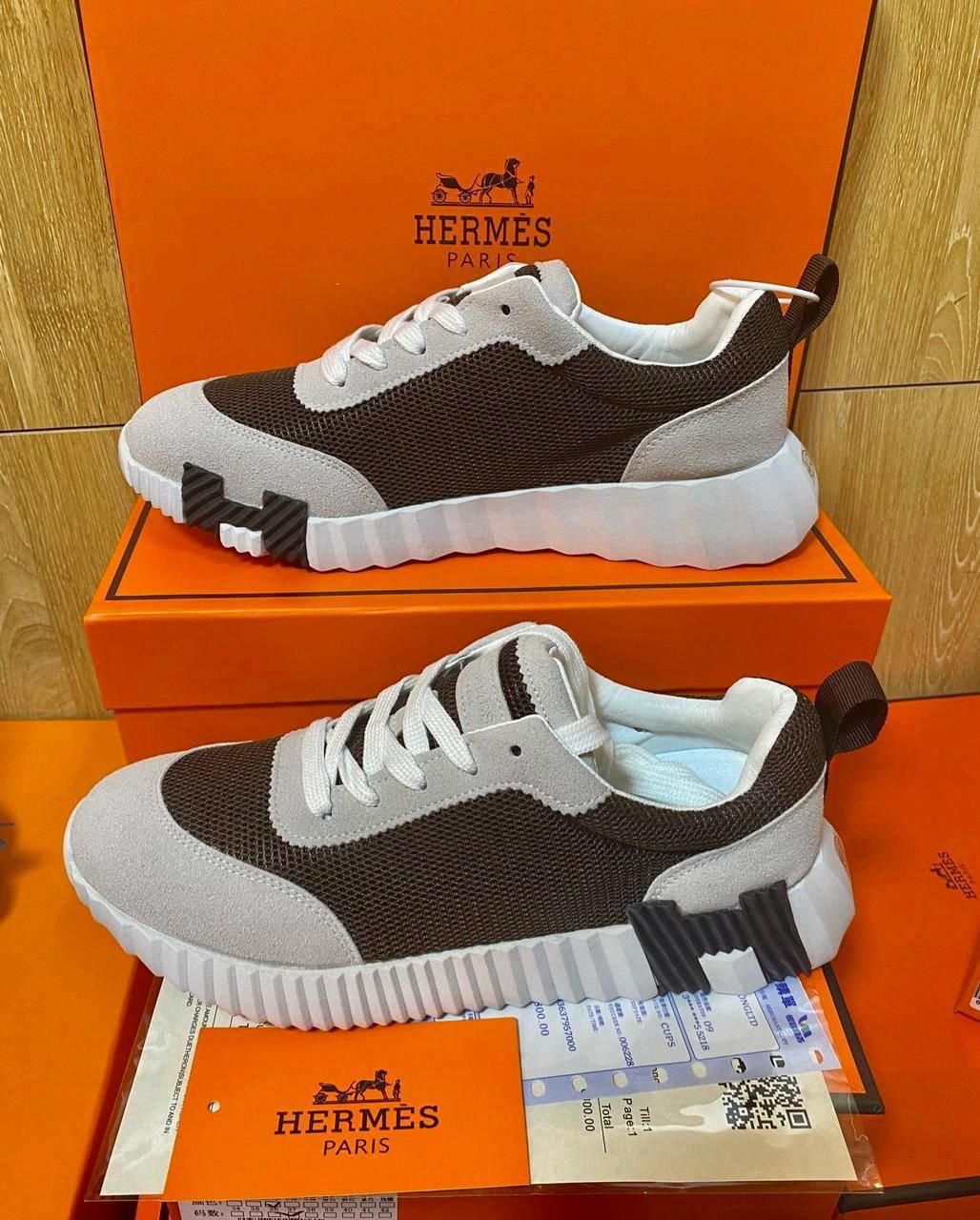 Hermes Grey Sneakers with White Sole