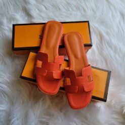 Hermes Orange Oran H Cutout Slides