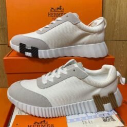 Hermes White Sneakers with Beige Detailing