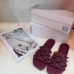 Loewe Slide Sandals Maroon with Signature Cutout Pattern – Loewe
