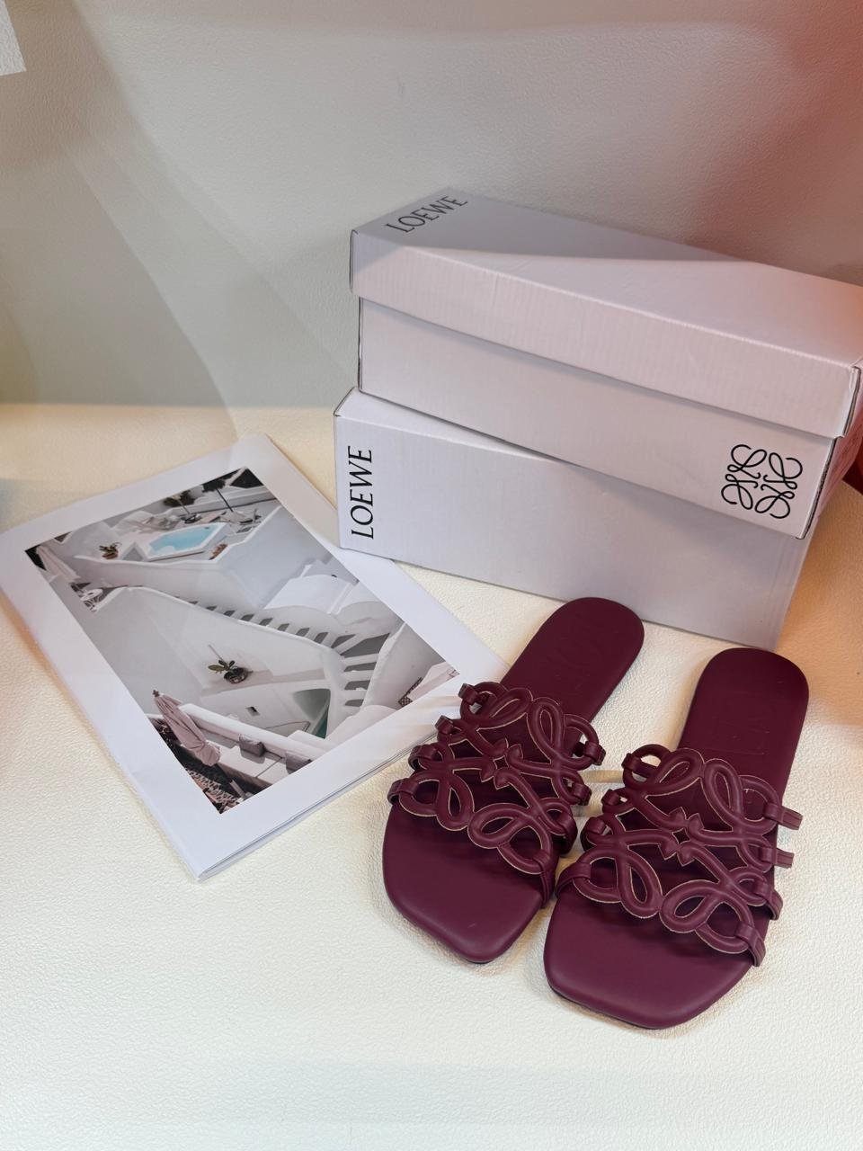 Loewe Slide Sandals Maroon with Signature Cutout Pattern – Loewe