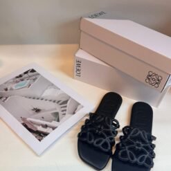 Loewe Slide Sandals Navy Blue with Signature Cutout Design – Loewe