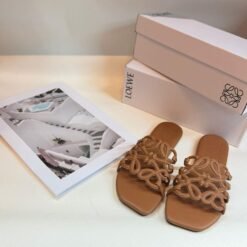 Loewe Slide Sandals Tan Brown with Signature Cutout Pattern – Loewe