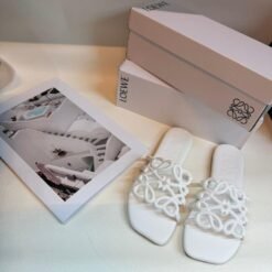 Loewe Slide Sandals White with Signature Cutout Pattern – Loewe