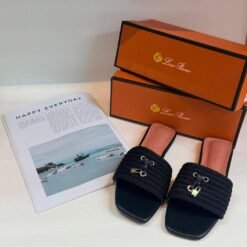 Loro Piana Slide Sandals Black with Gold Buckle – Loro Piana