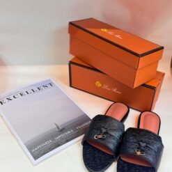 Loro Piana Slide Sandals Deep Blue with Gold Accent Buckle – Loro Piana