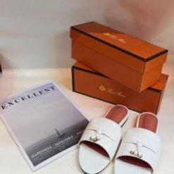 Loro Piana Slide Sandals White Leather with Gold Buckle – Loro Piana