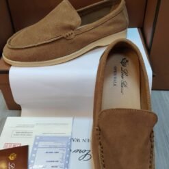 Loro Piana Tan Leather Loafers Top & Side View