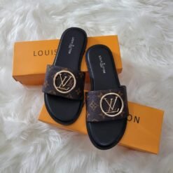 Louis Vuitton Luxe Leather MINA Sandals with Gold Accent