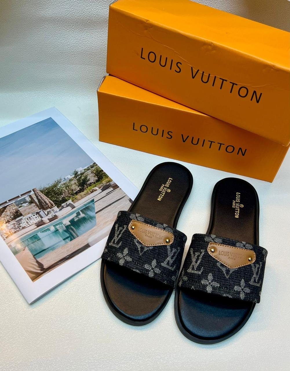 Louis Vuitton Slide Sandals Black Monogram Canvas with Gold LV Buckle – Louis Vuitton