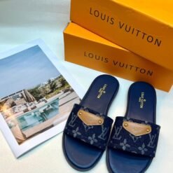 Louis Vuitton Slide Sandals Blue Monogram Canvas with Gold LV Buckle – Louis Vuitton