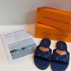 Louis Vuitton Slide Sandals Navy Blue Leather with Gold LV Buckle – Louis Vuitton
