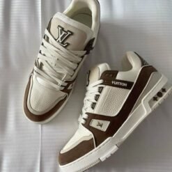 Louis Vuitton Trainer Sneaker Beige with Brown Monogram Accents